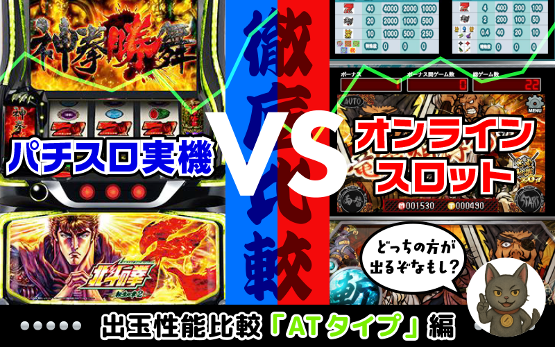 パチスロ実機 vs オンラインスロット｜「スマスロ 北斗の拳 転生の章2」vs「SLASH -竜虎相搏-」